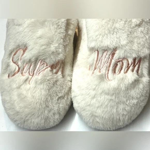 Dluxe by Dearfoams Plush Faux Fur “Super Mom” Slippers Size Large 9-10 - Picture 4 of 12